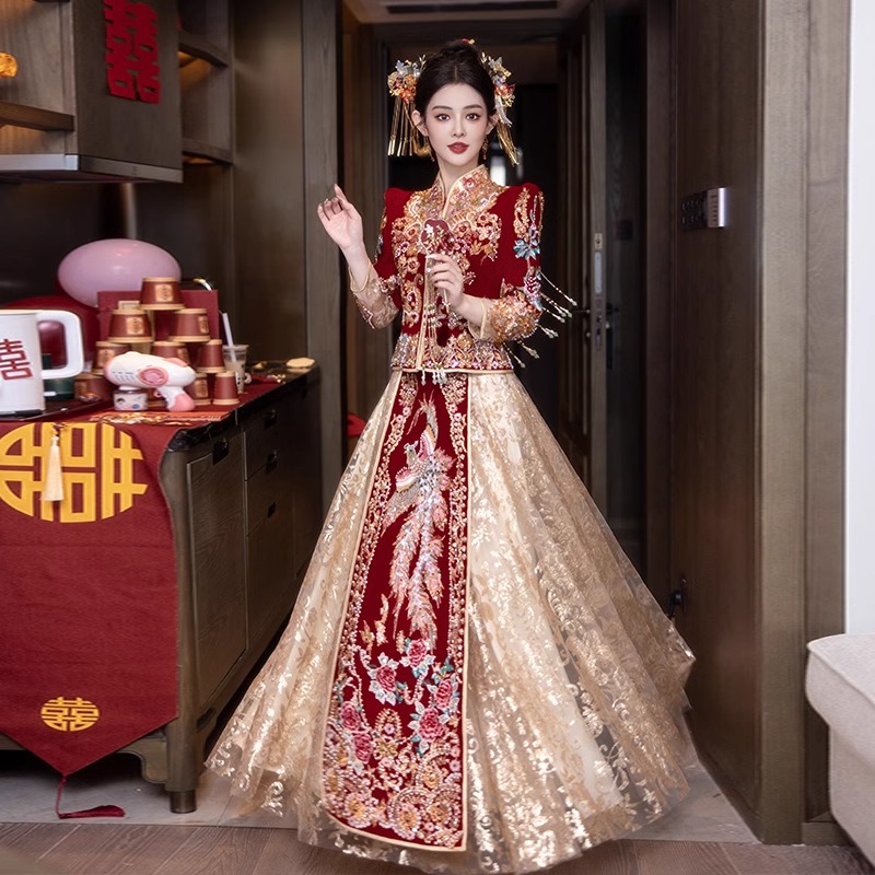 大码秀禾服婚服2025新款胖mm200斤重工嫁衣中式新娘敬酒礼服高级