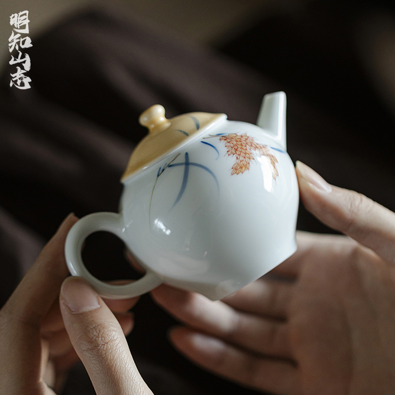 明知山志-杏黄-麦穗-韶涵壶中式陶瓷精工手绘釉下彩白瓷