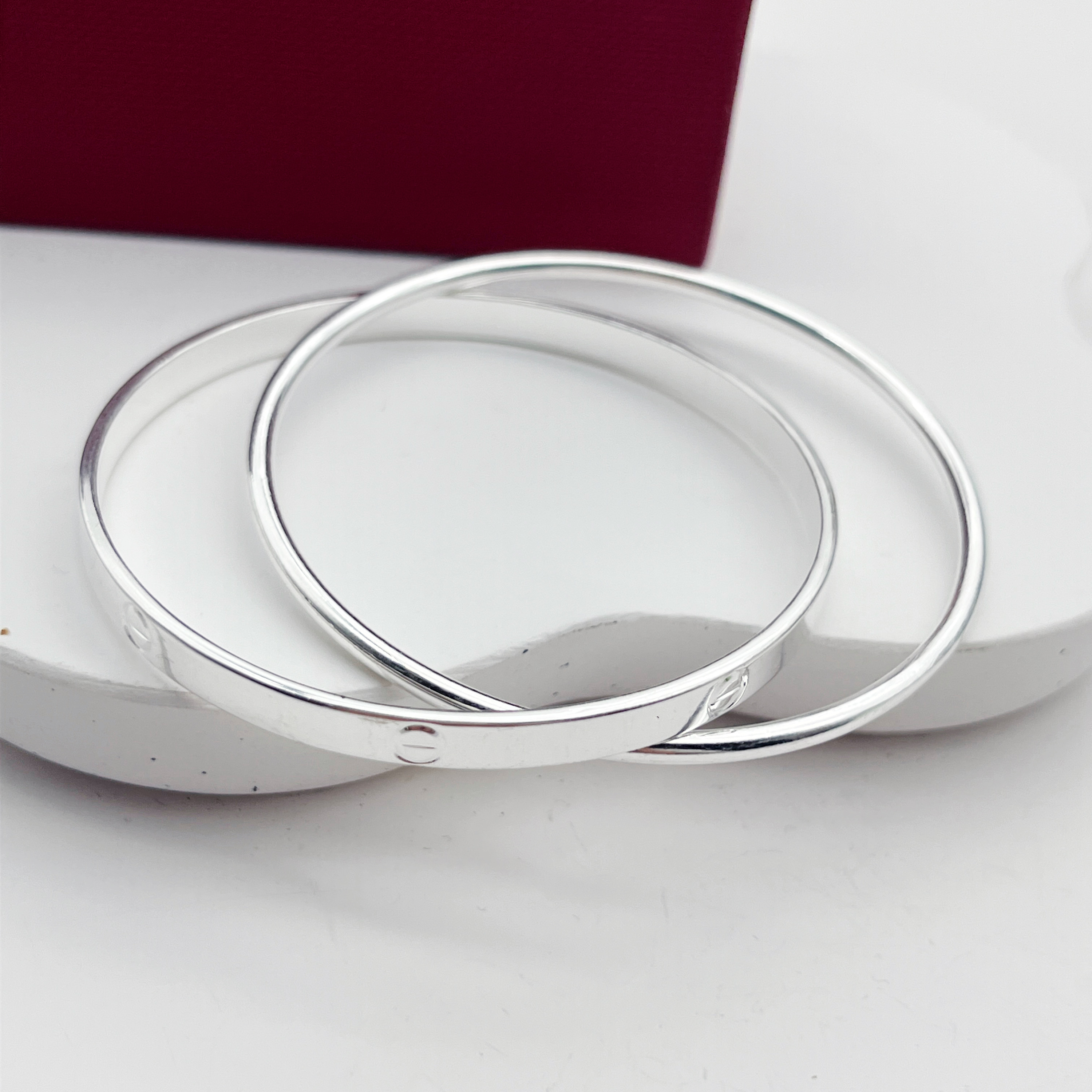 足银手镯 足银999.9卡家双环闭口手镯【A5】