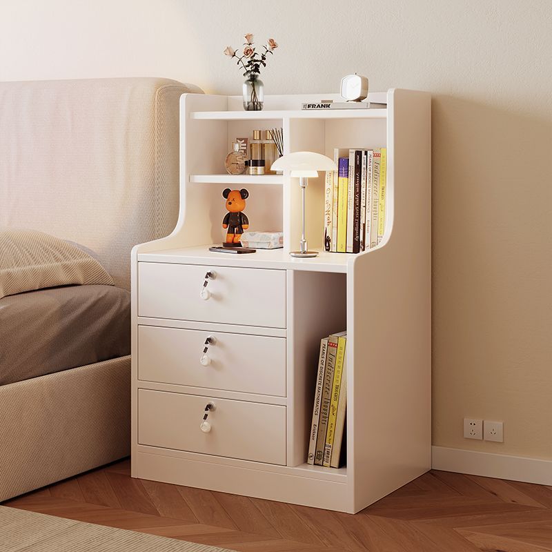 带锁床头柜简约现代仿实木卧室收纳储物小柜子简易置物柜床边柜子