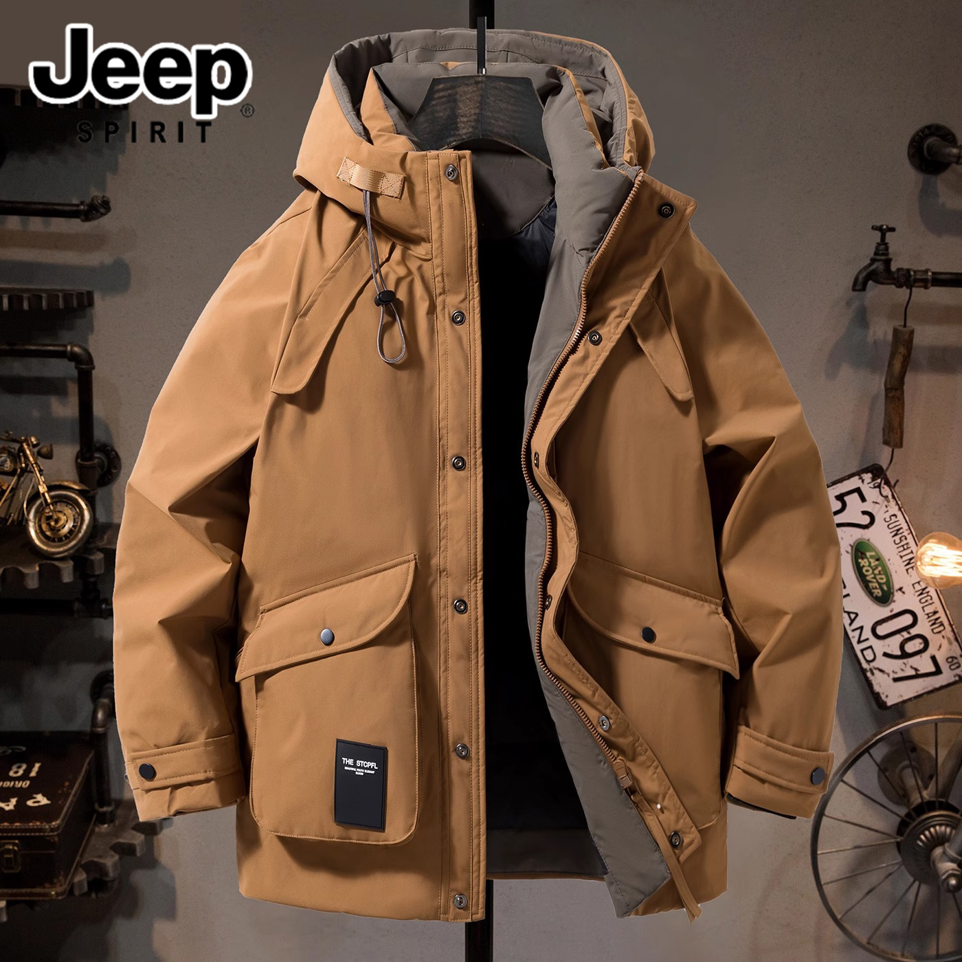 JEEPSPIRIT吉普男士冬季羽绒服宽松潮流时尚多口袋连帽保暖男外套