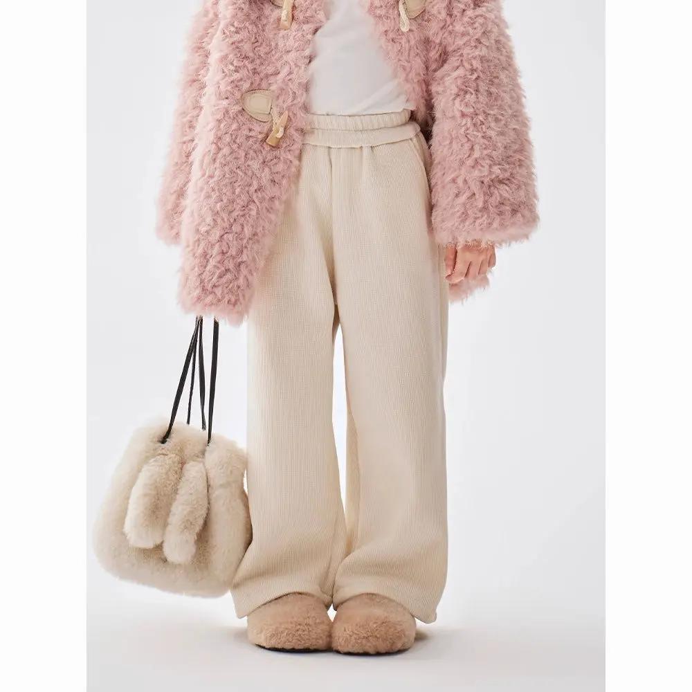 加厚版~女童中小童2023冬季新款加绒裤子直筒裤洋气百搭冬装坑条