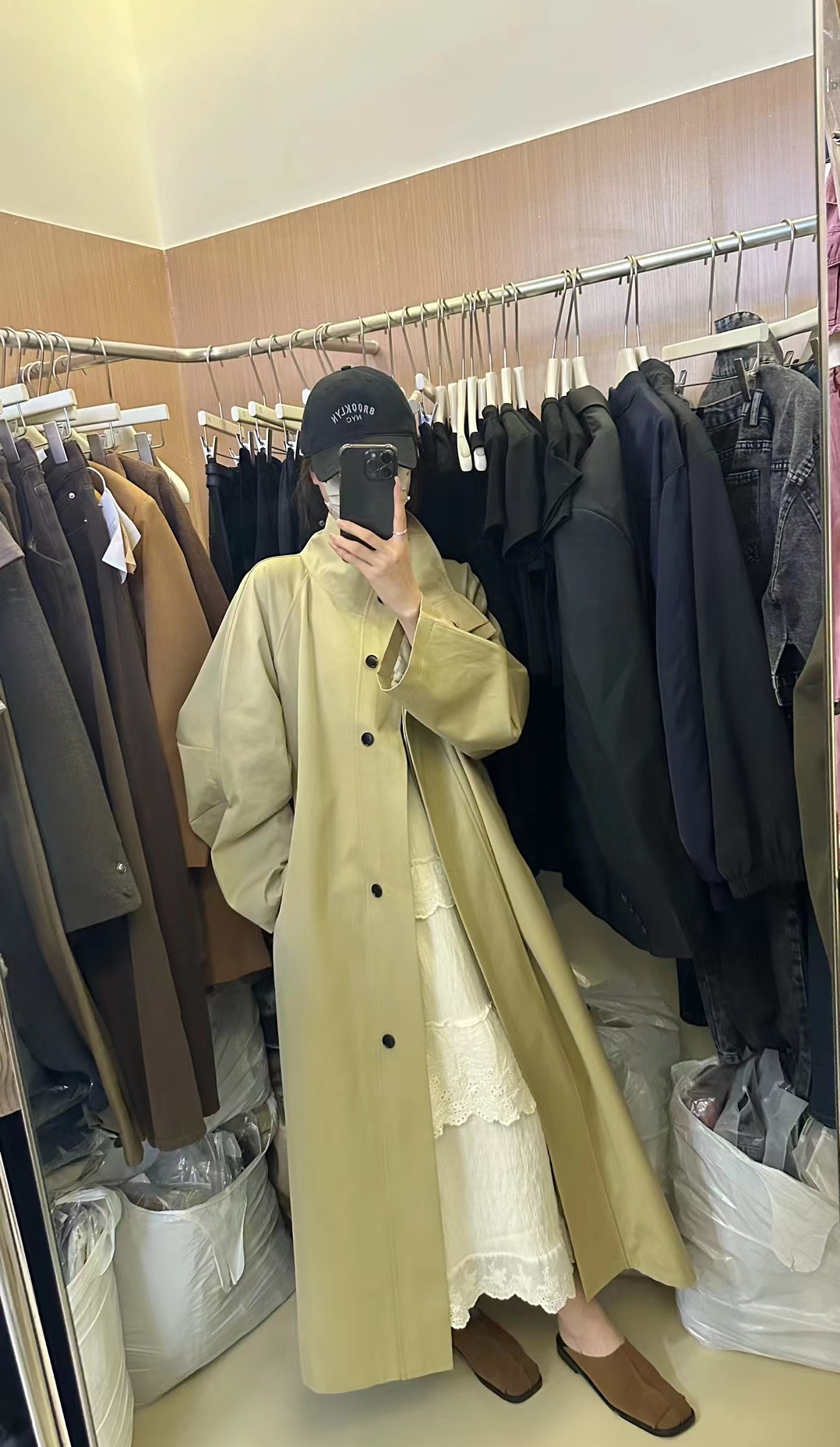 馨馨家 高级感超好看冷淡系气质慵懒风超长款立领风衣外套女