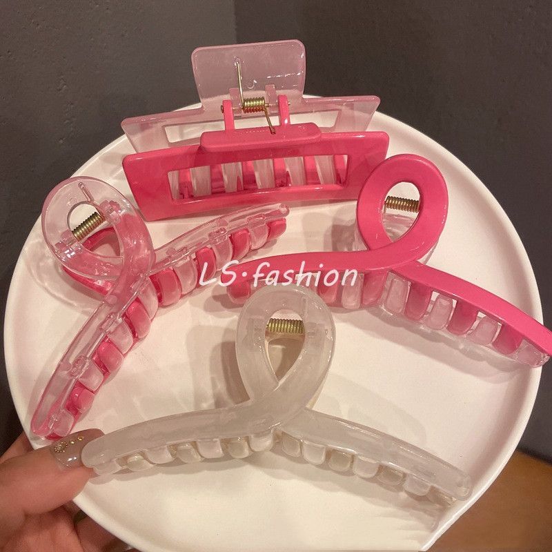 时尚粉色系拼色亚克力大抓夹鲨鱼夹气质撞色抓夹发卡发夹韩国发饰