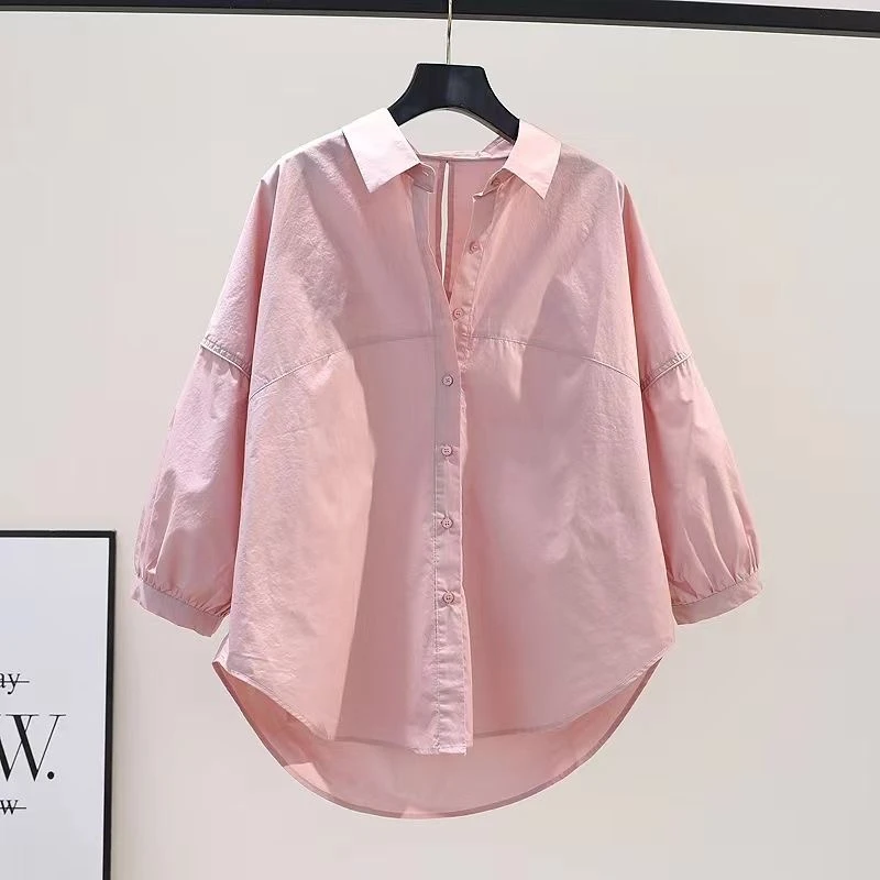 100%纯棉设计感后背镂空洋气中袖衬衫潮流文艺范慵懒风休闲衬衣