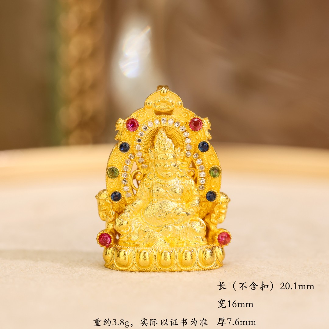 【来福】纯18k金黄财神吊坠南非真钻豪镶项链挂坠