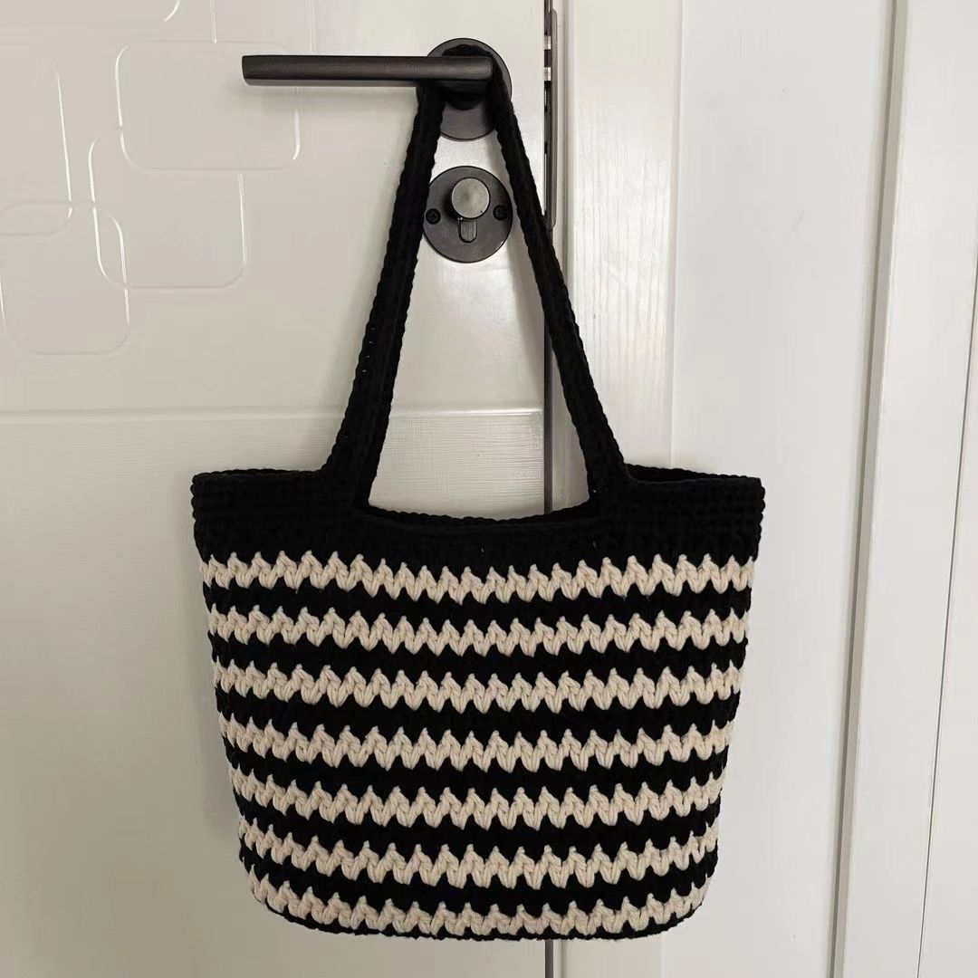 【不是成品】手工毛线钩织波浪纹单肩包手提包材料包有完整视频教程