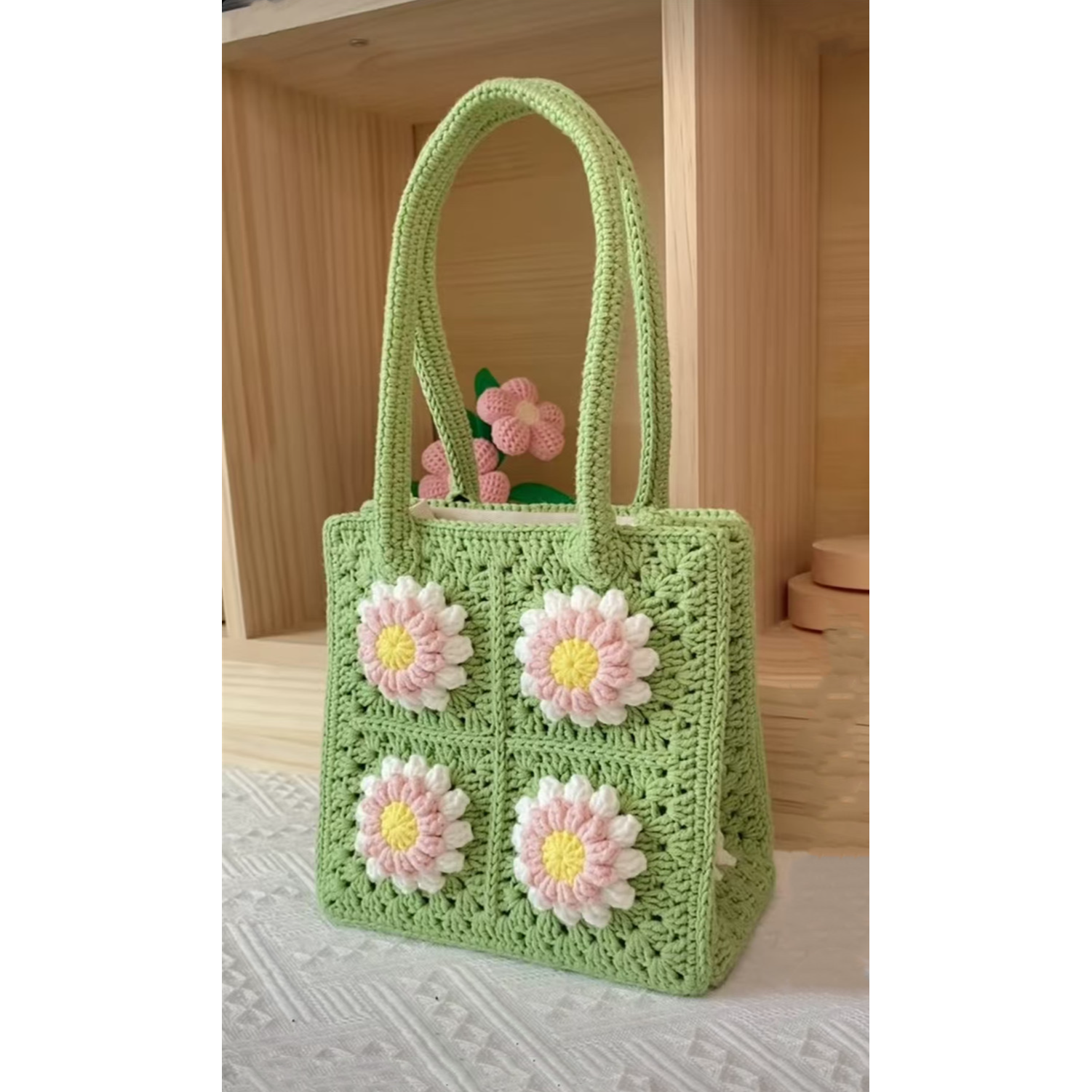 【不是成品】手工diy毛线钩织立体花片祖母格手提包材料包自制礼物