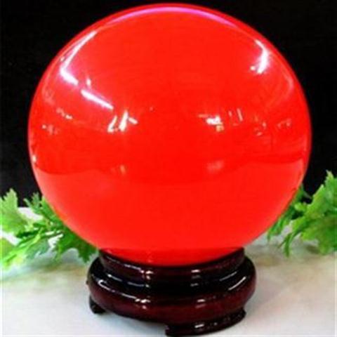 天然冰洲石萤石夜光球夜明珠原石 红色发光球 风水球摆件摆设摆设