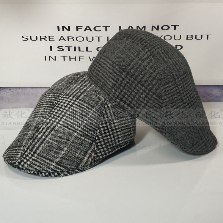 帽子男中老年人鸭舌帽爸爸春秋冬季毛呢保暖百搭前进帽复古贝雷帽