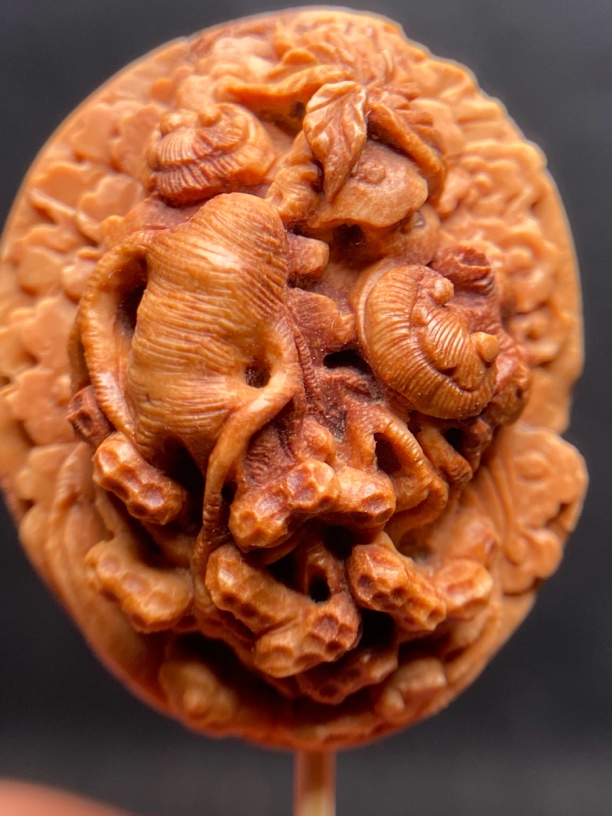 桃核纯手工人参如意单颗挂坠背云