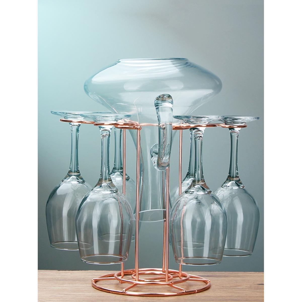 红酒醒酒器支架一体架铁艺倒挂红酒杯架子家用酒柜收纳摆件装饰品