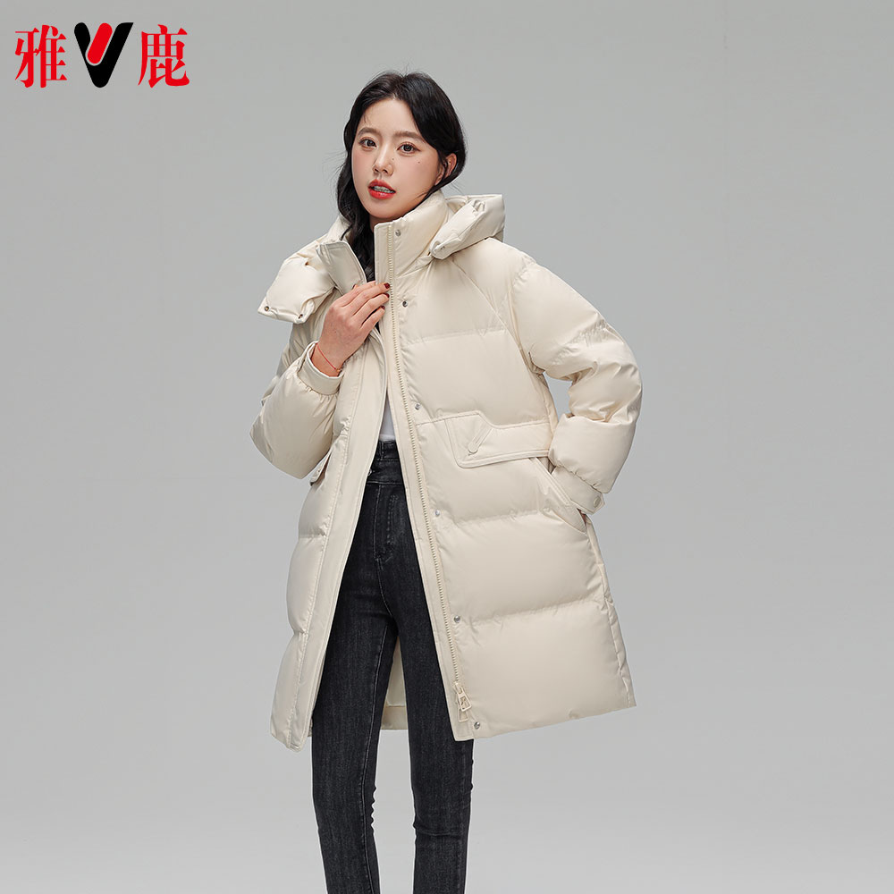 V/雅鹿2023保暖季新品羽绒服女加厚中长款时尚宽松通勤外套热力感
