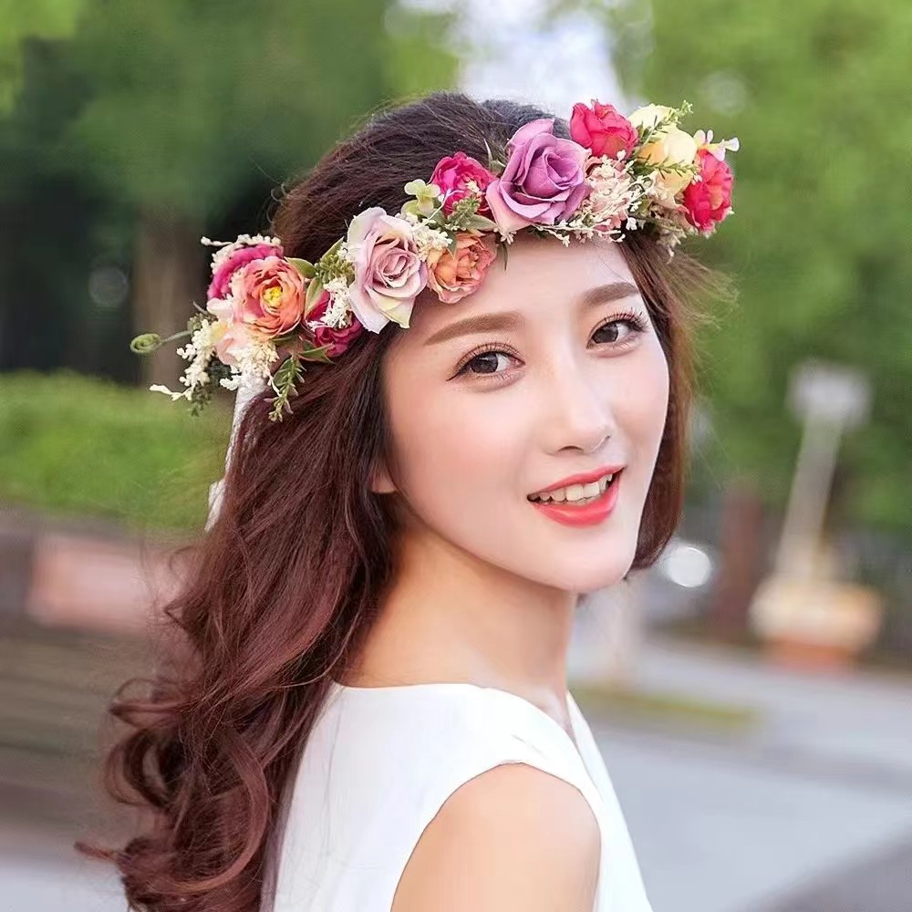 甜美花环花朵头饰发饰帽饰唯美森系新娘结婚订婚拍照百搭摄影道具