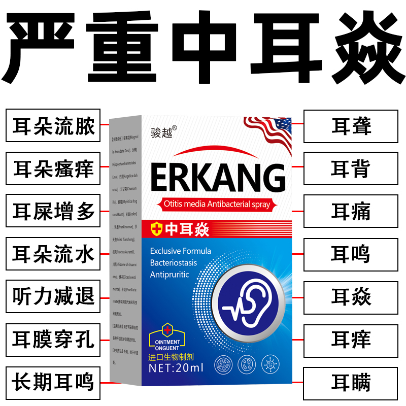 【英国研发】耳液人用外耳道膜焱痒肿痛流脓流水耳朵烂耳臭外用清洁