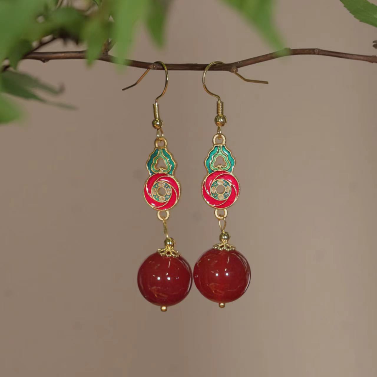 合金仿水晶耳饰 【去野知物（现）】｜敬亭｜宝藏店铺葫芦双面异色耳环