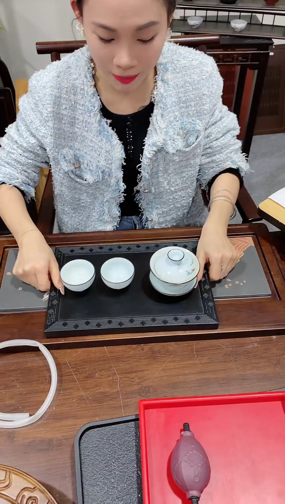 【闪购商品】竹回纹托盘30*20黑色