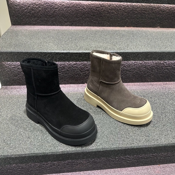 波斐雪地靴2023冬新款厚底粗跟短靴侧拉链保暖马丁靴女128-130