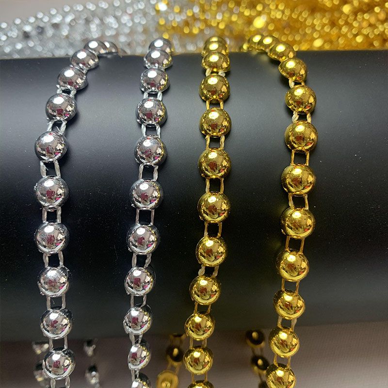 双重电镀6-8mm新款半面连线珠电镀金银色 仿珍珠半圆手工DIY配饰