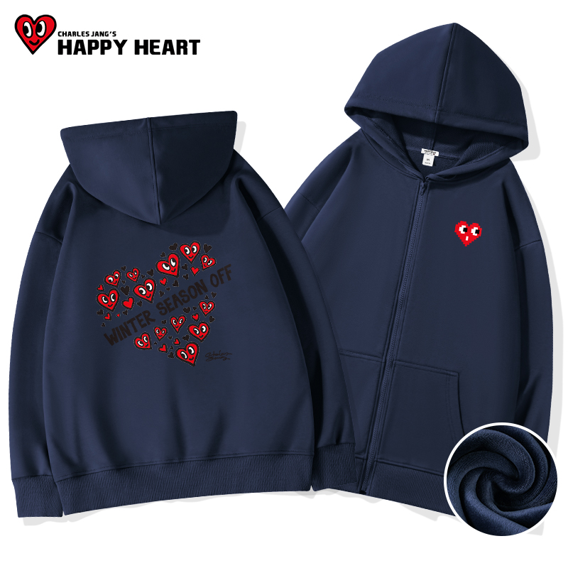 查尔斯桃心藏青色卫衣女春秋季2025新款设计感连帽美式开衫外套潮