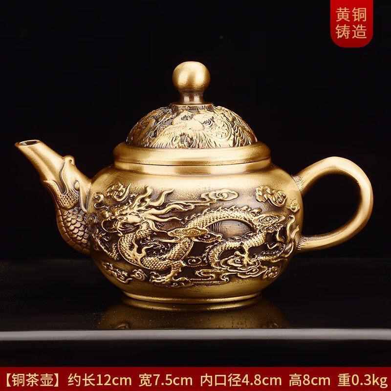 中式龙凤壶纯铜酒壶水壶手把壶老铜壶乾隆年制仿古精工佛系摆件