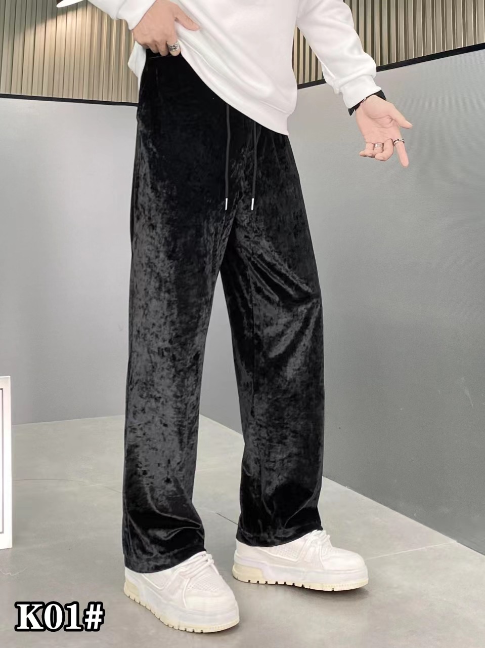 秋冬新款丝绒男士潮流百搭休闲时尚运动宽松阔腿垂感直筒休闲裤男