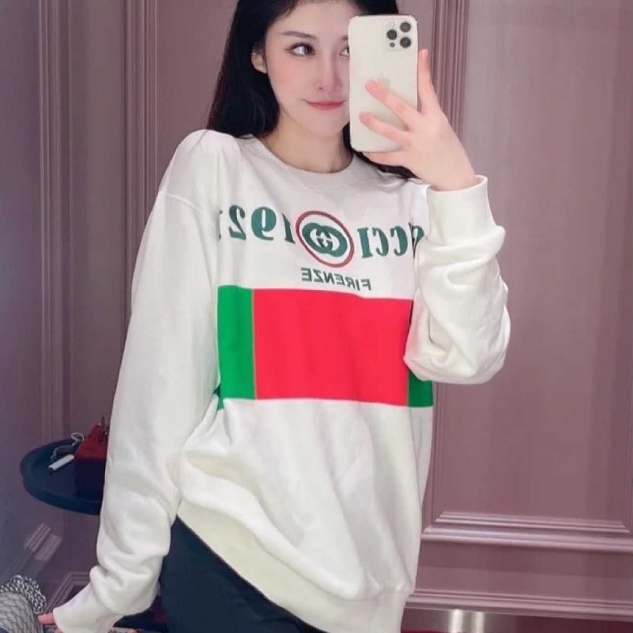 全新未使用 GUCCI/古驰 古驰1921系列复古针织棉卫衣打底拼色条纹