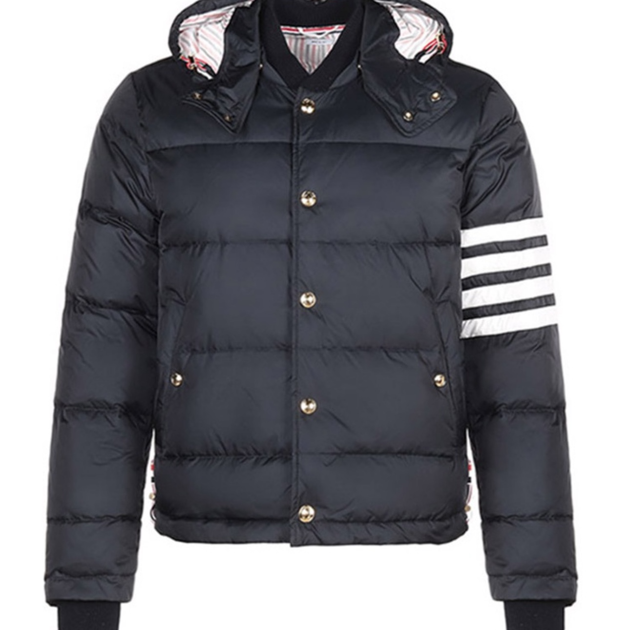 全新未使用 THOMBROWNE TB汤姆布朗印花条纹连帽羽绒服海军蓝外套