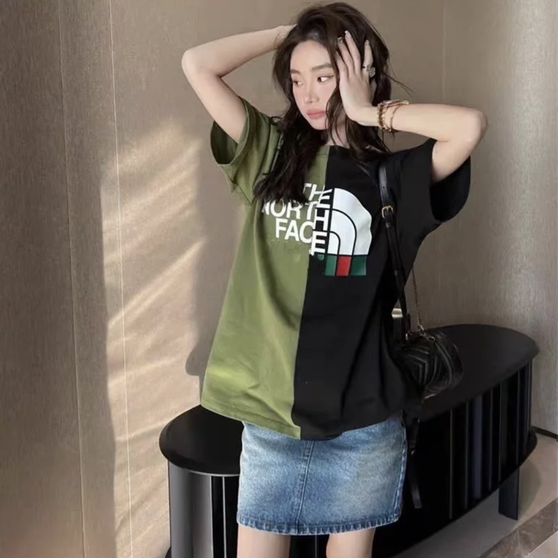 未使用 GUCCI/古驰 男女款联名款休闲时尚短袖拼接T恤