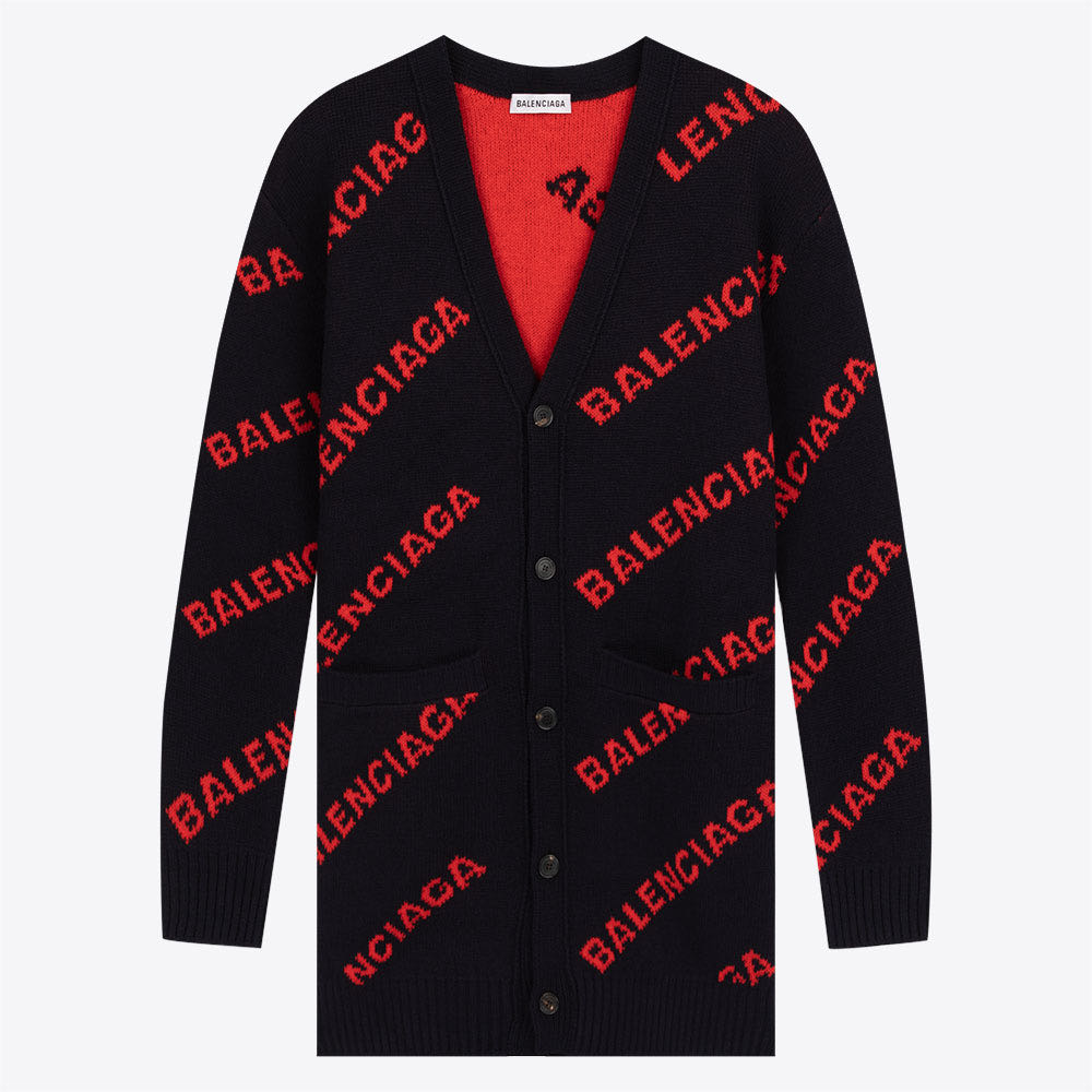 全新未使用 Balenciaga/巴黎世家 满印logo织花口袋毛衣开衫外套