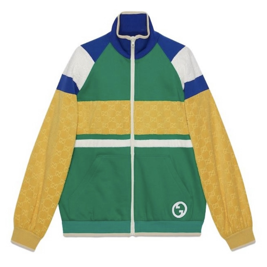全新未使用 GUCCI/古驰 古驰拼色拉链外套拼接休闲条纹立领夹克