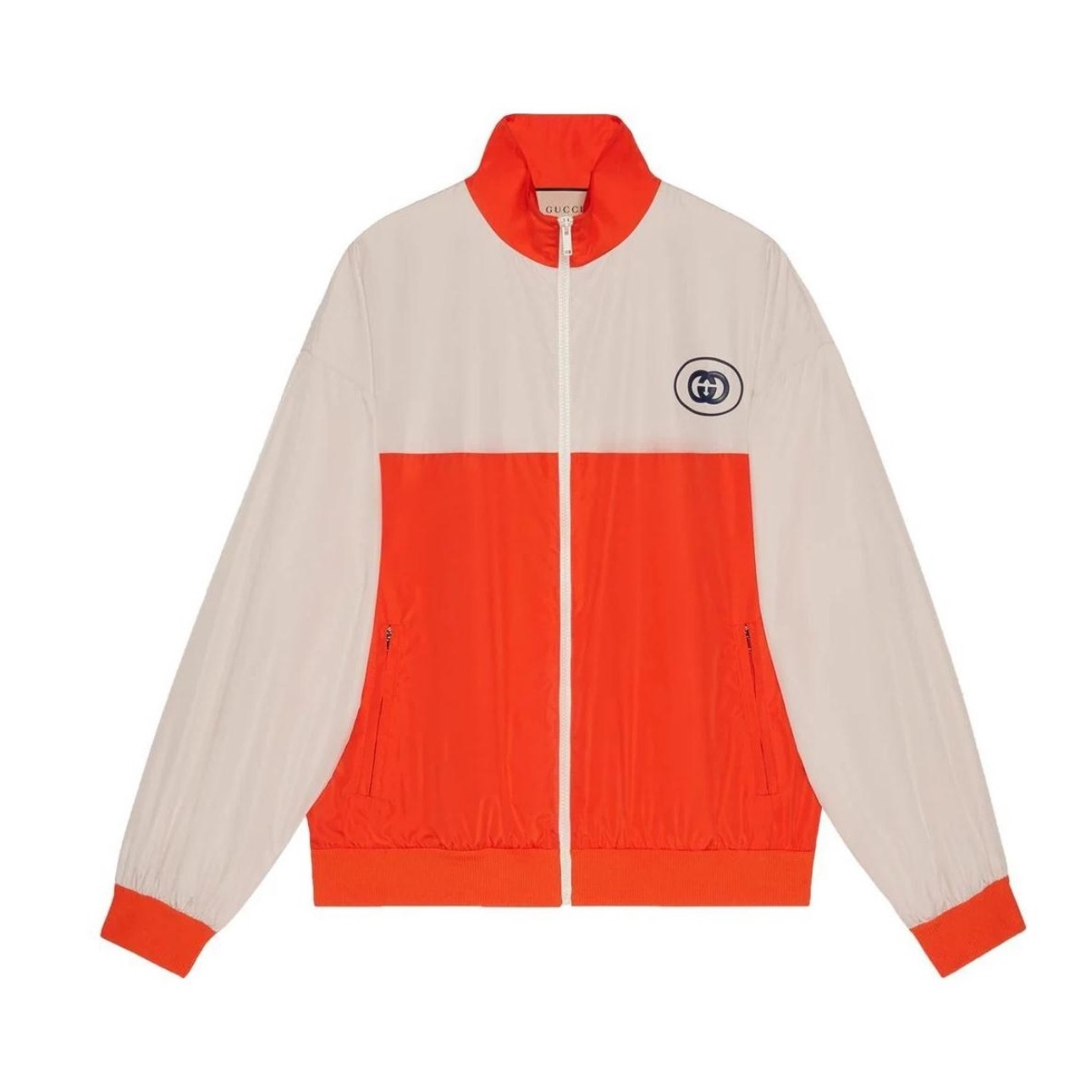 全新未使用 GUCCI/古驰 橘色拼色logo图案男女同款运动夹克外套