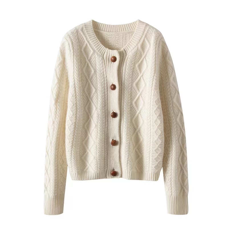 新款纯七针加厚圆领开衫外套毛衣针织衫百搭宽松排扣外搭时尚重工