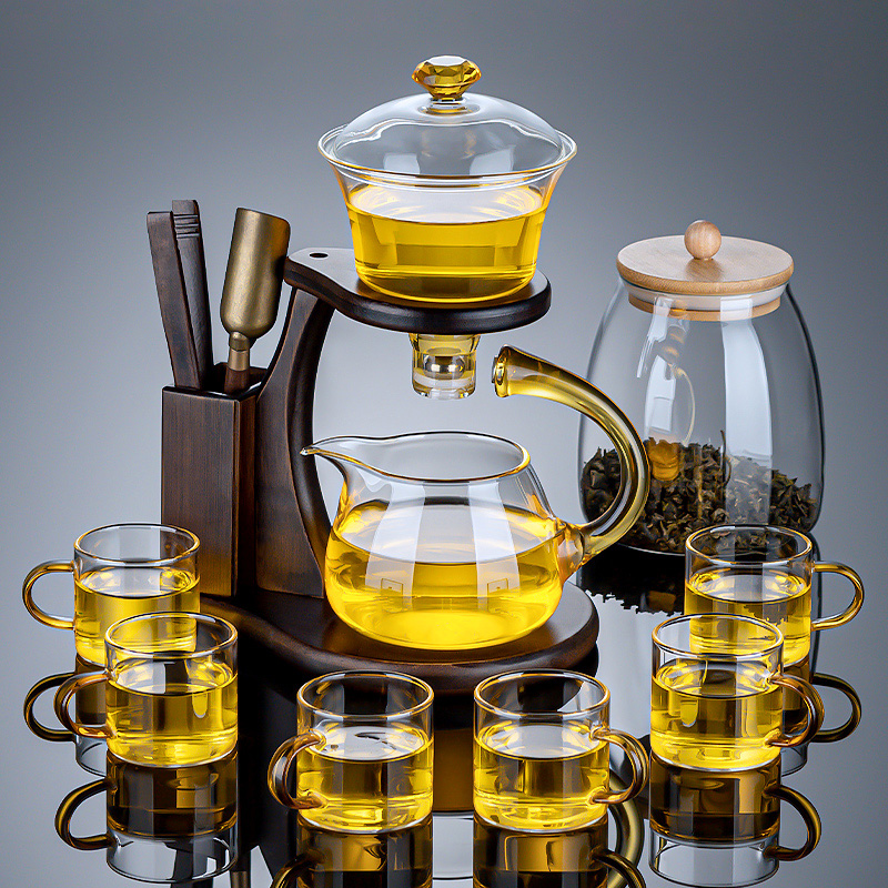 透明玻璃自动茶具套装家用功夫茶杯喝茶茶壶懒人泡茶神器2023新款
