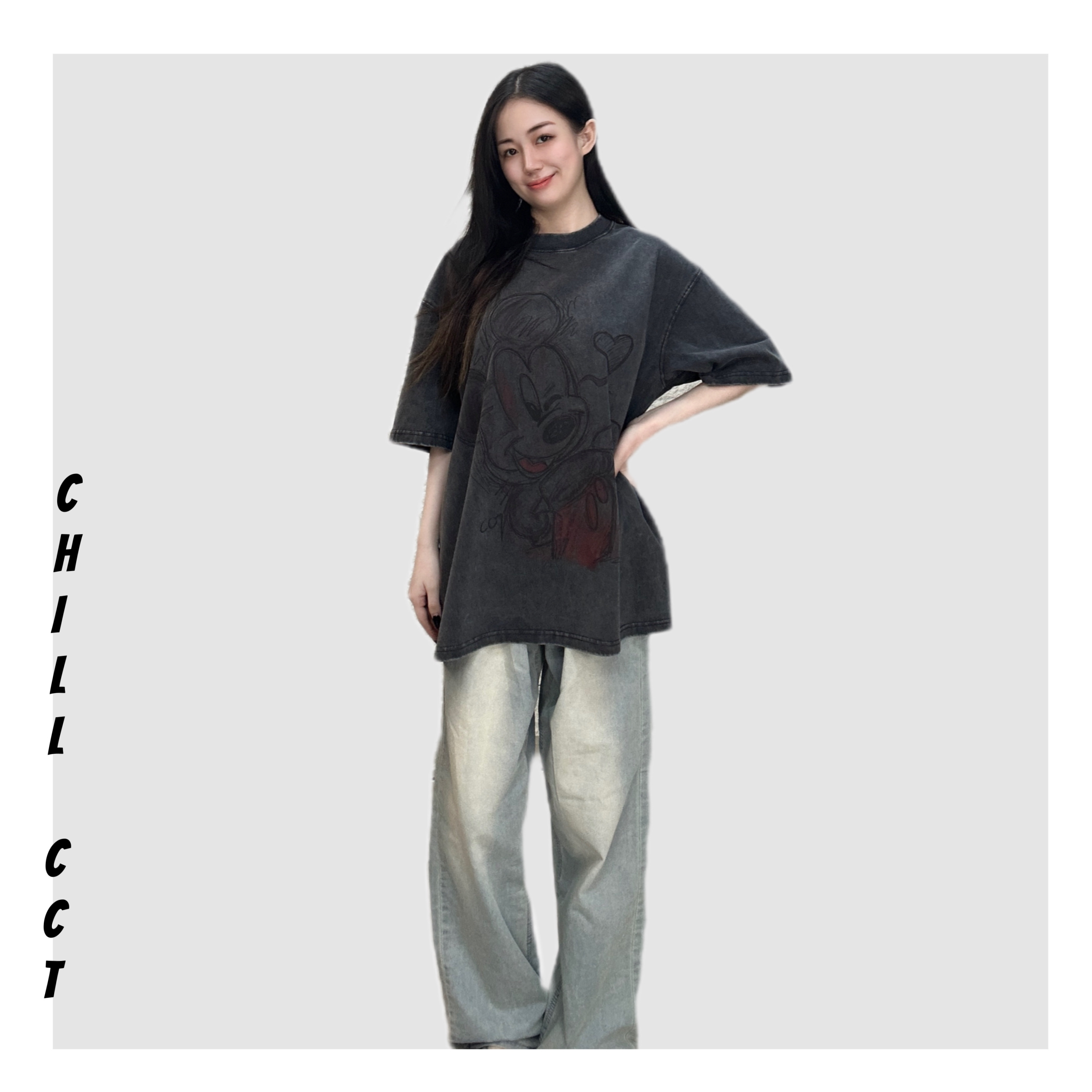 【米奇】Chill CCT329 Oversize 洗水做旧宽松纯棉手绘T恤男