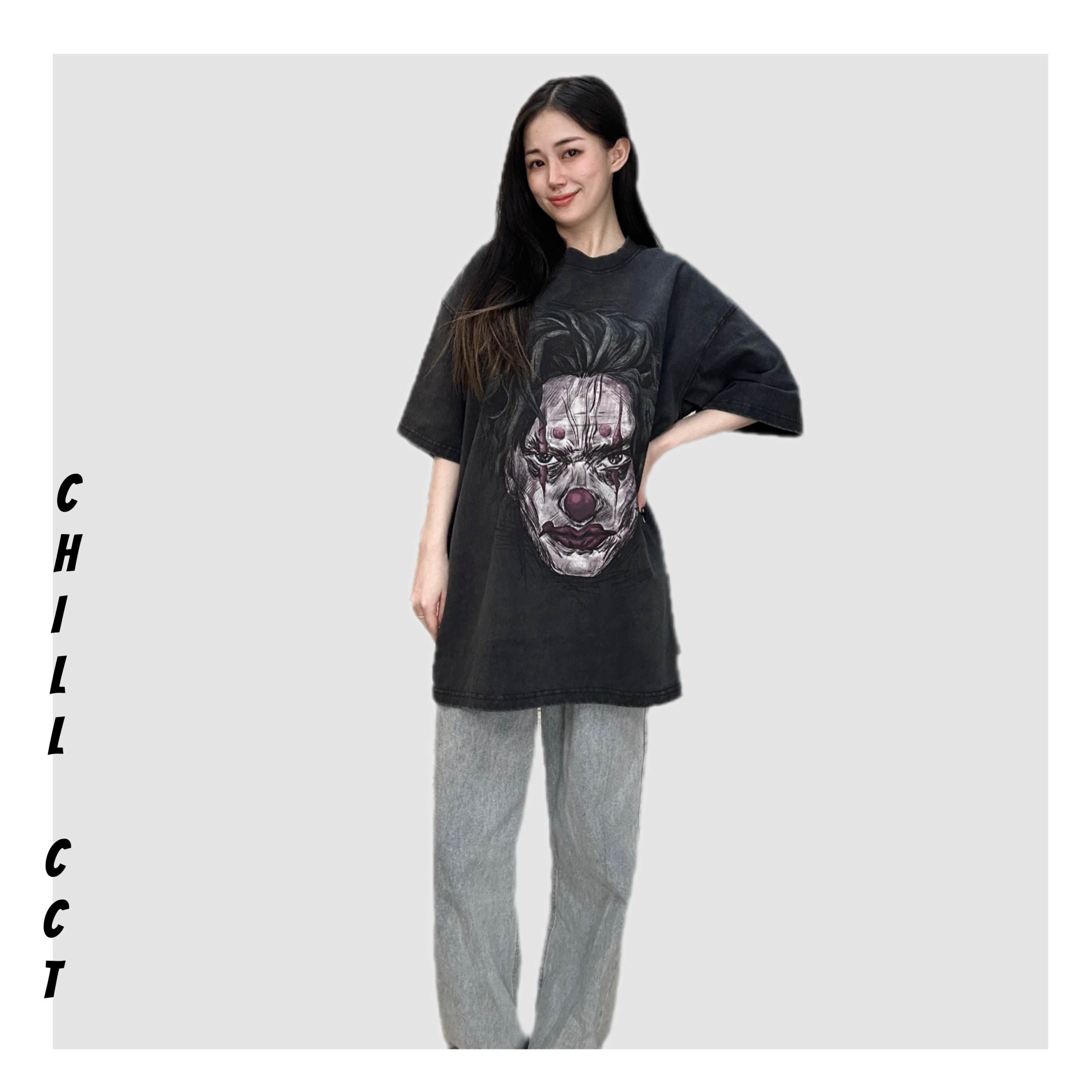 【小丑】Chill CCT325 Oversize 洗水做旧宽松纯棉手绘T恤男