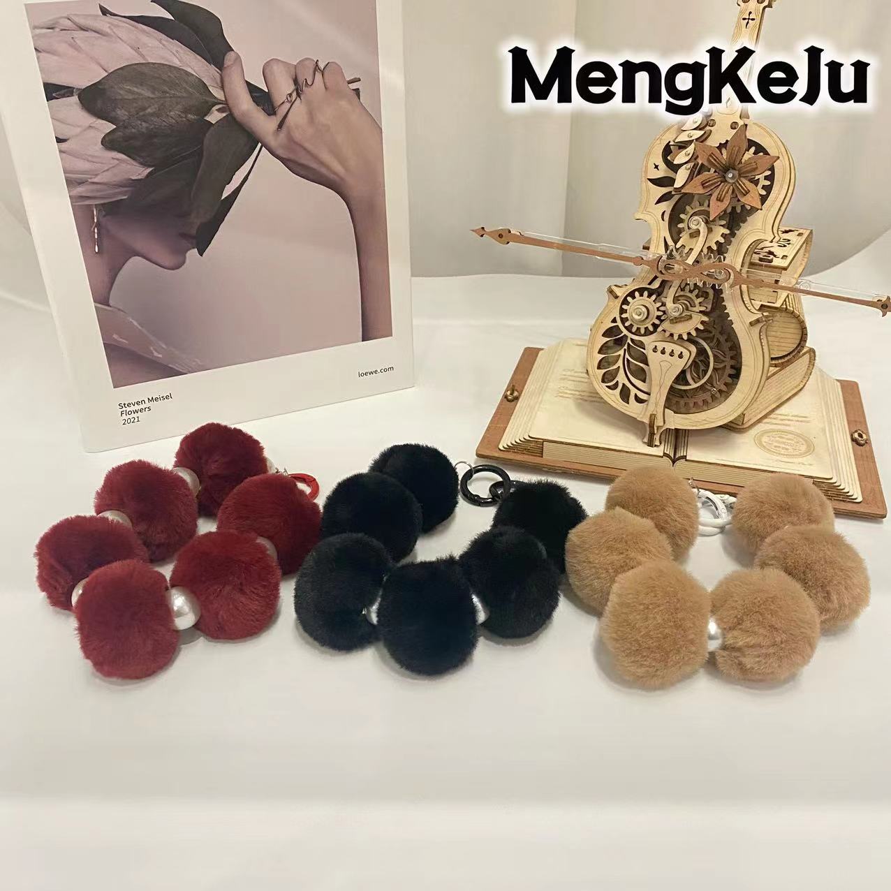 黑/红/棕毛呢手机链条