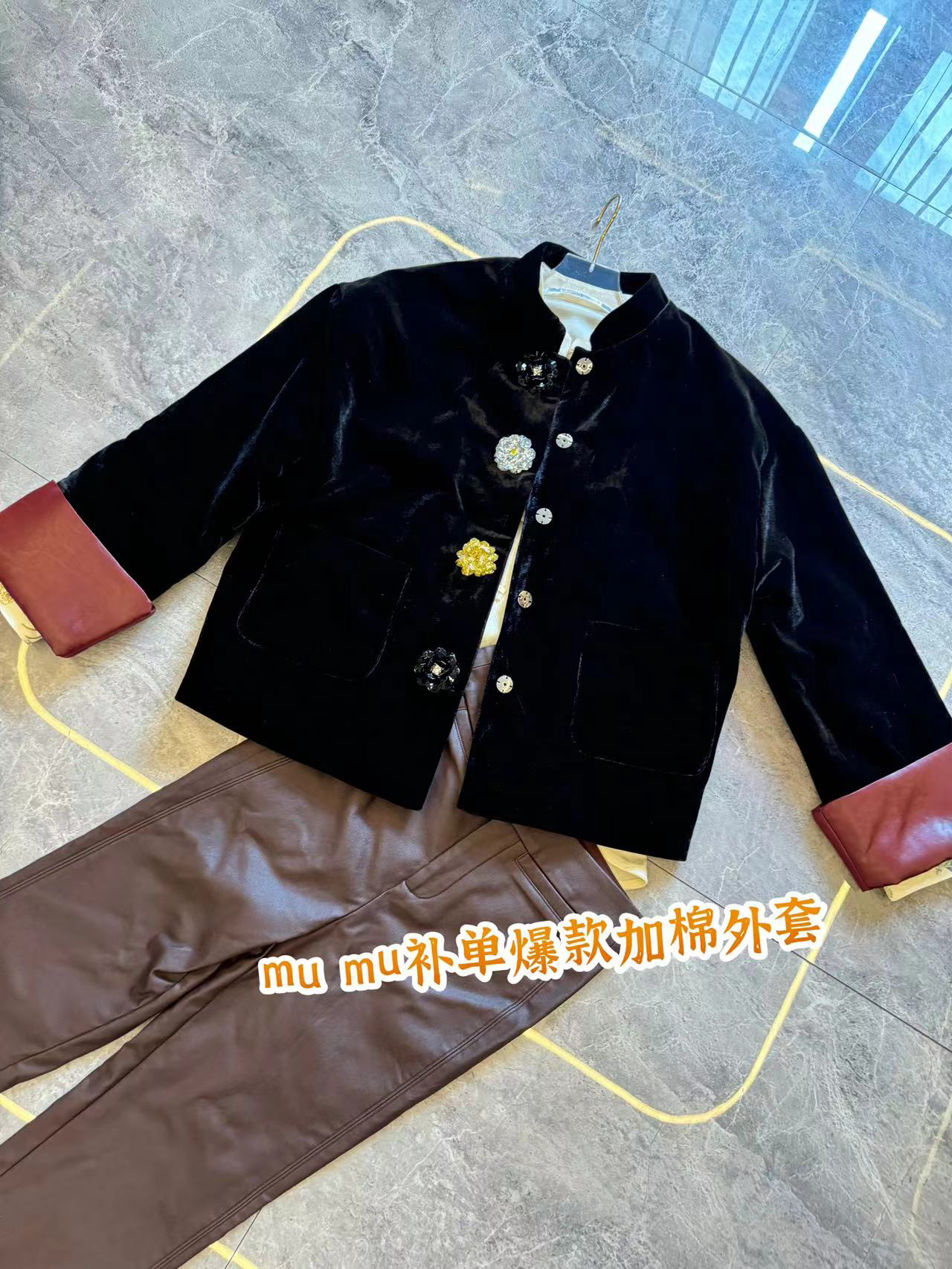 丝绒拼皮 加棉外套