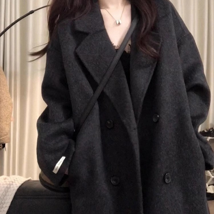 2024秋冬新款高级感赫本风小个子羊毛呢外套双面羊绒大衣女中长款