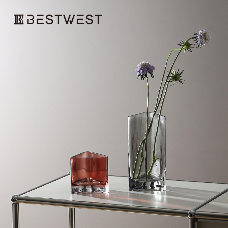 博西家居 彩色三角形直筒玻璃花瓶摆件家居软装饰品花店水培花器