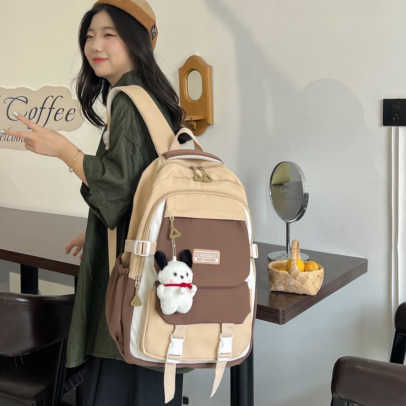 书包初中女生日系学院高中百搭撞色双肩包小众设计大学生潮牌背包