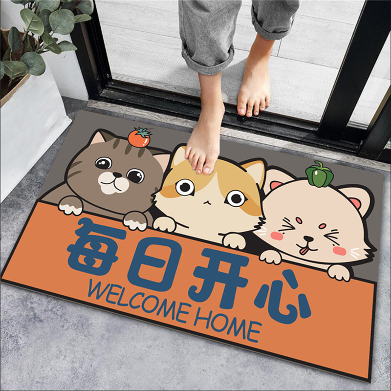 可爱卡通进门地垫入户门垫浴室脚垫卫生间吸水防滑垫卧室门口绒布