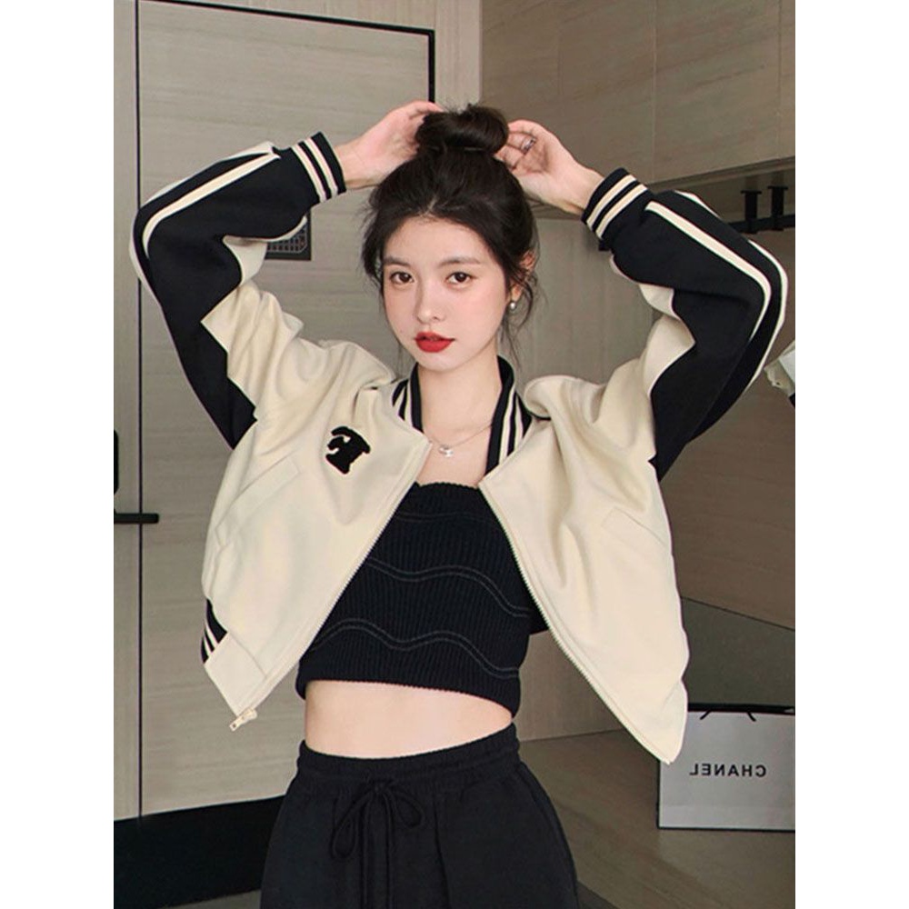 美式短款棒球服外套女2023年春季新款小个子复古夹克上衣ins