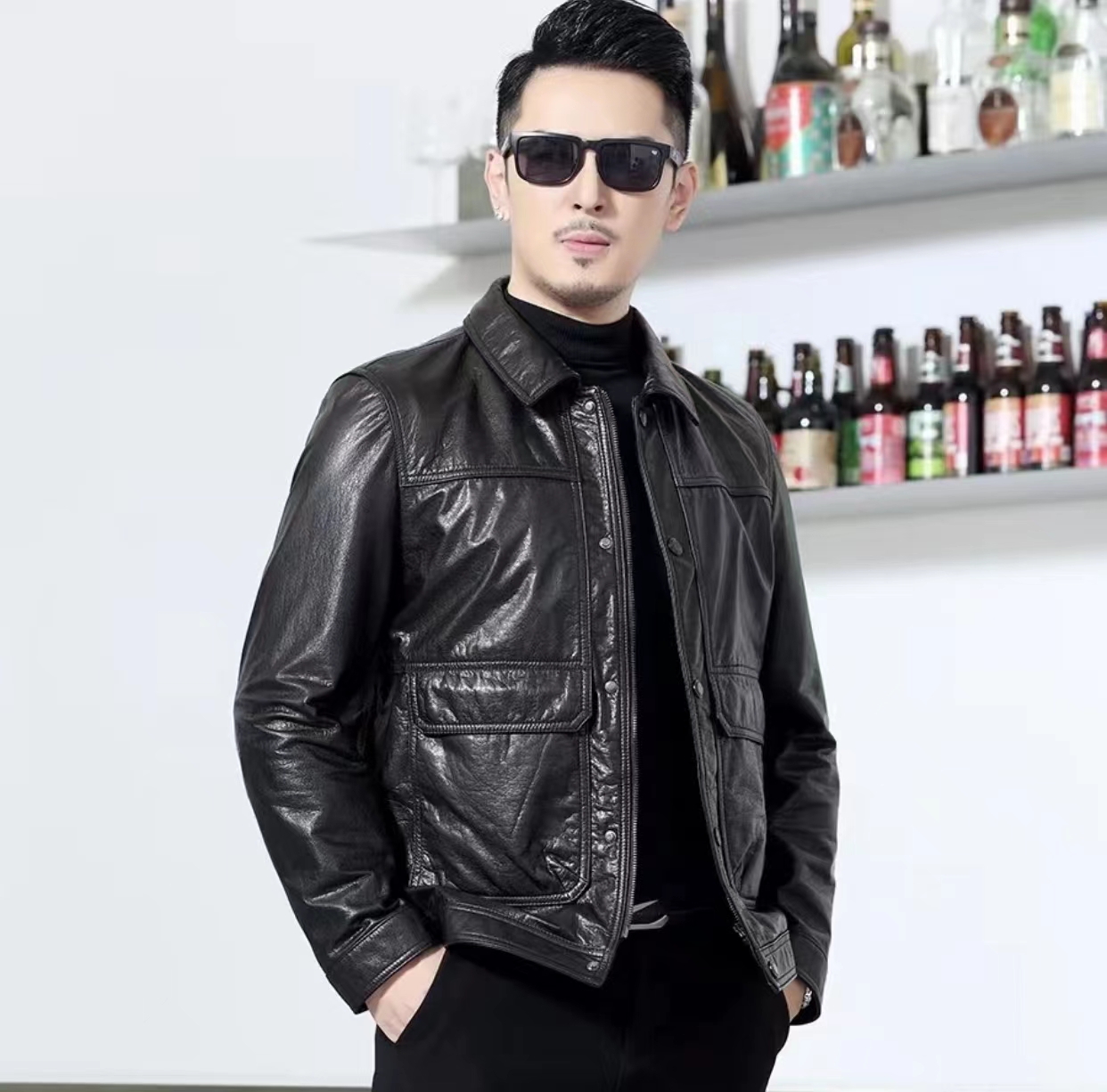 海宁保暖真皮皮衣头层牛皮男款商务休闲秋冬单皮外套翻领男士