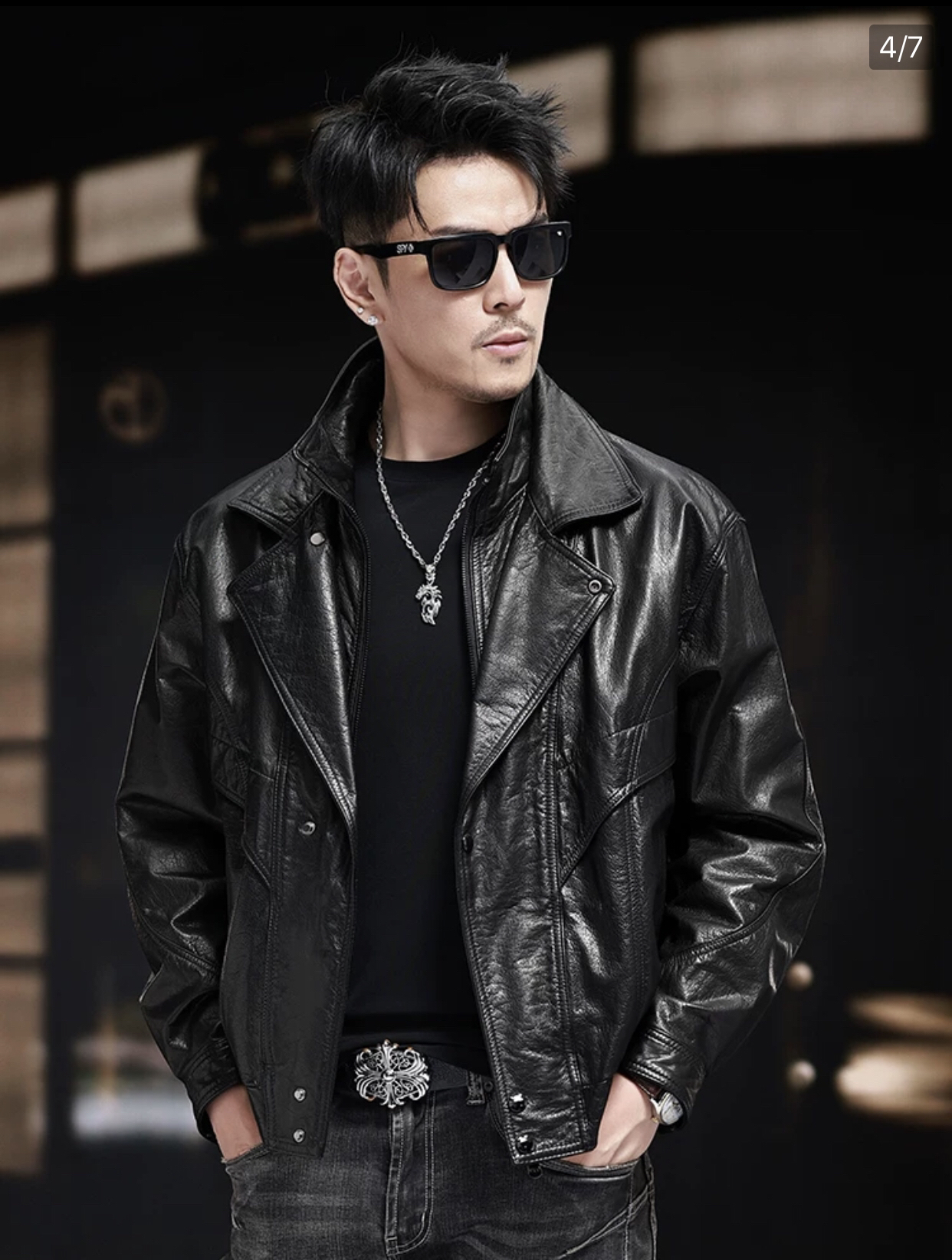 2024秋美式休闲真皮皮衣男宽松短款头层小牛皮外套时尚机车皮夹克