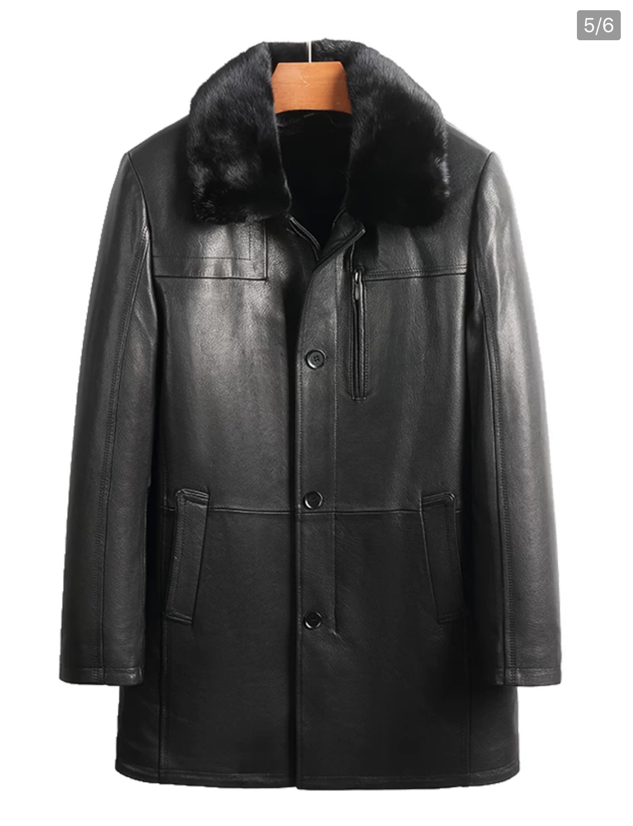 2024鹿纹山羊皮外套可拆卸水貂毛领内胆貂皮大衣男中老年海宁皮草