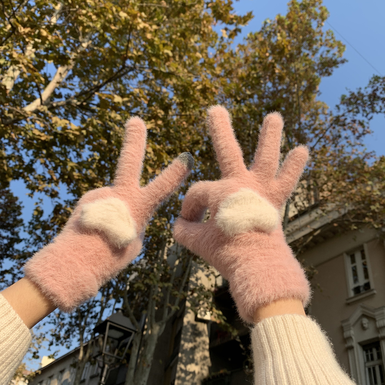 秋冬加绒保暖触屏手套甜美少女韩版可爱针织毛线分指骑行防寒学生