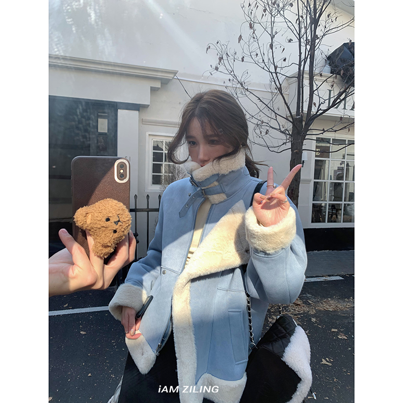 【蓝莓可颂】秋冬加厚气质羊羔绒外套韩版宽松夹克  W10972Z34