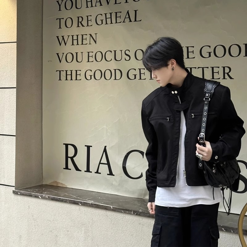 高级感垫肩短款cleanfit外套男款春秋季美式高街秋冬穿搭机车夹克