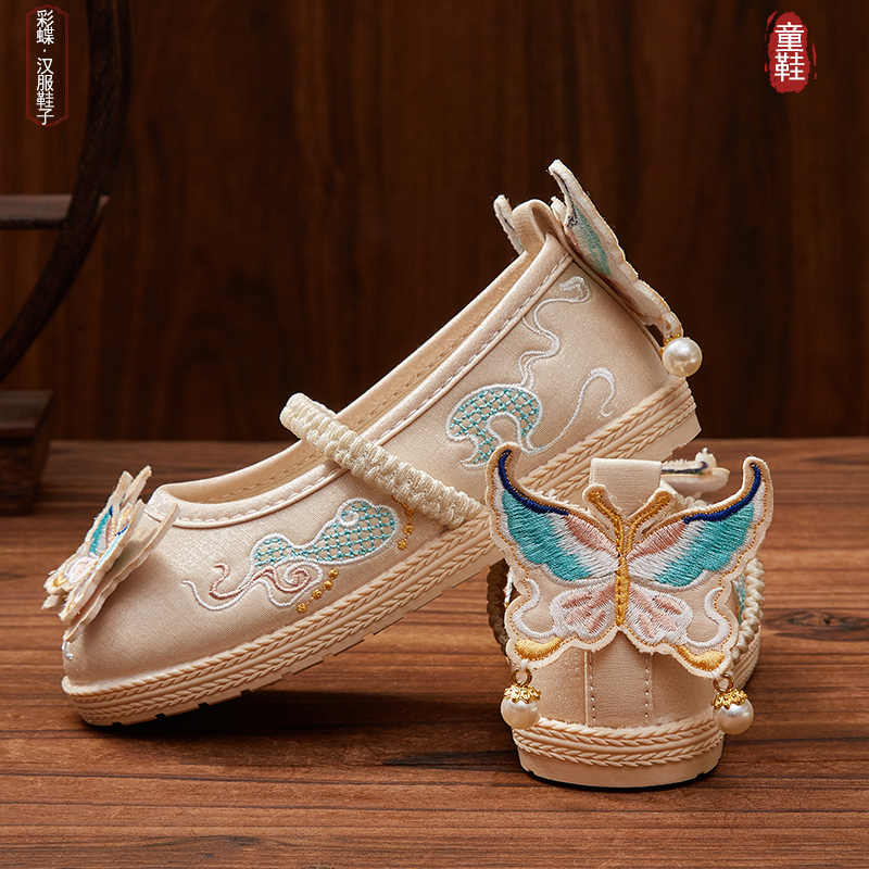 汉服鞋子女童春秋古风古装老北京布鞋国风手工儿童配马面裙绣花鞋